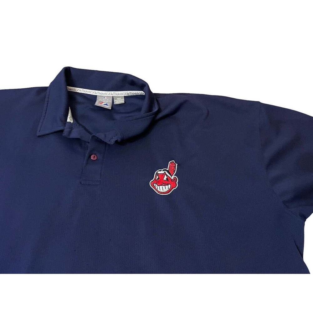 Cleveland Indians Polo Shirt Men's 4XT Blue Golf Chief Wahoo Indians Majestic - Picture 2 of 7